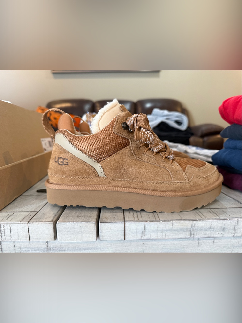 UGG Tan Suede Mesh Lace-Up Sneaker